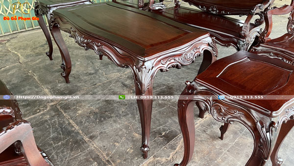 Thông tin kích thước mẫu bàn ghế louis chạm hoa lá tây